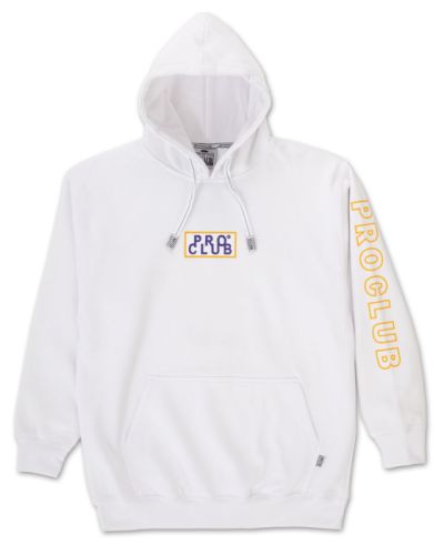 Pro Club Men’s Embroidered Logo Heavyweight Pullover Hoodie (13oz), White and Gold